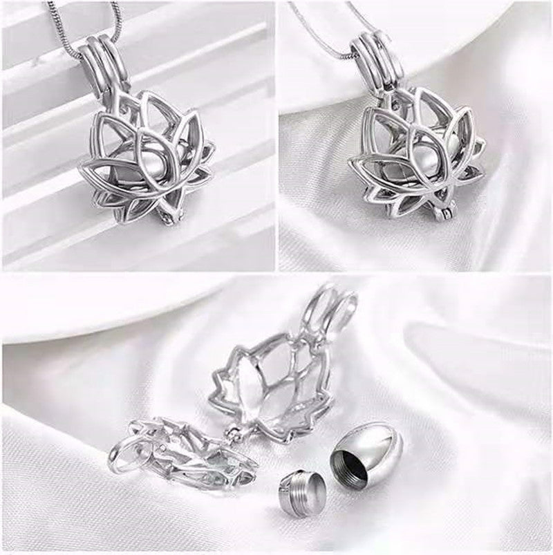 Cremation Urn Necklace Lotus Flower Pendant With Keepsake Urn-A021