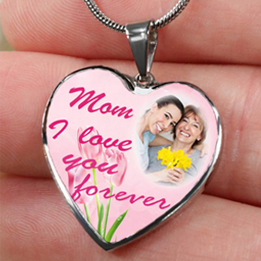 Custom Photo Necklace Adjustable “Mom I Love You Forever” -N044