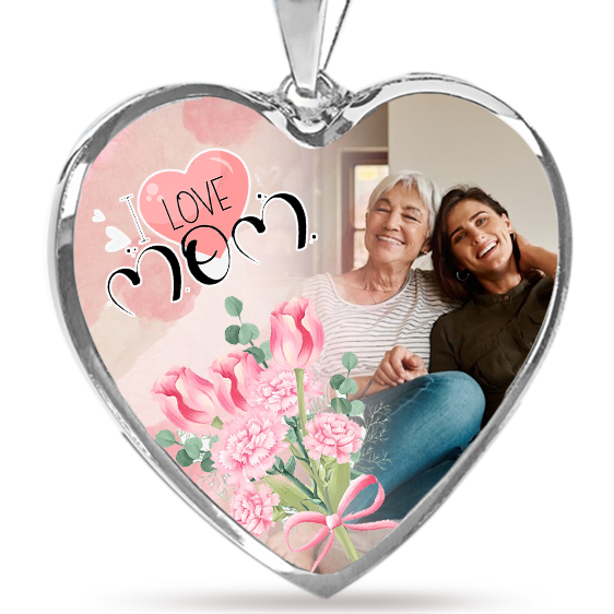 Custom Photo Necklace Adjustable "I Love Mom” - N083