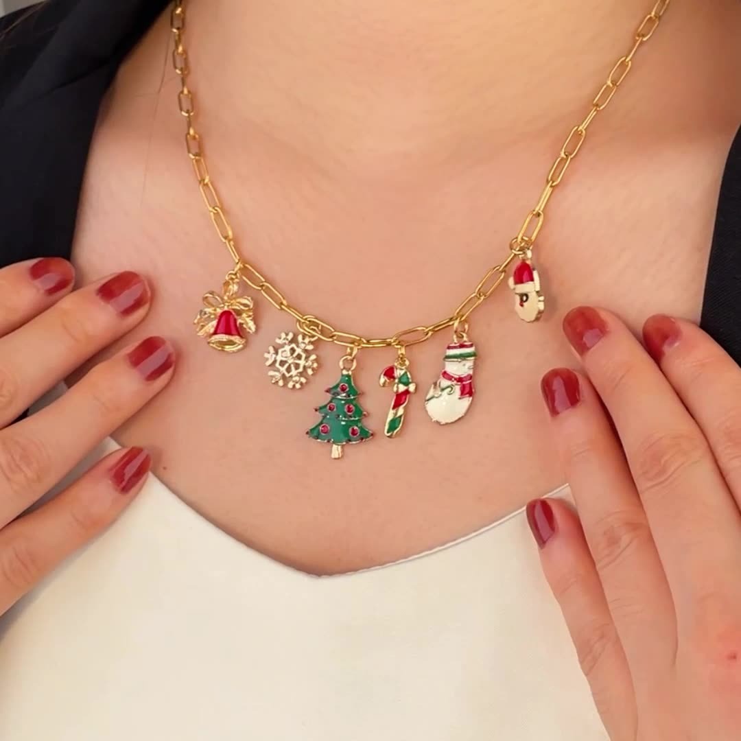 Christmas NeckIace Adjustable Xmas Tree Snowflake Bell Pendant Xmas Party Gift - C010-2