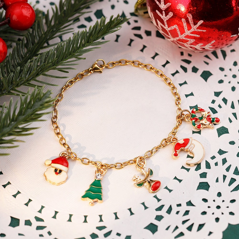 Christmas Bracelet Adjustable Xmas Tree Snowflake Bell Pendant Xmas Party Gift - C010-1