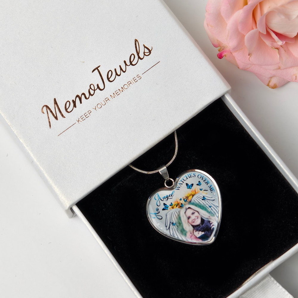 Custom Photo Memorial Necklace Adjustable "An Angel Watches Over Me"-N028