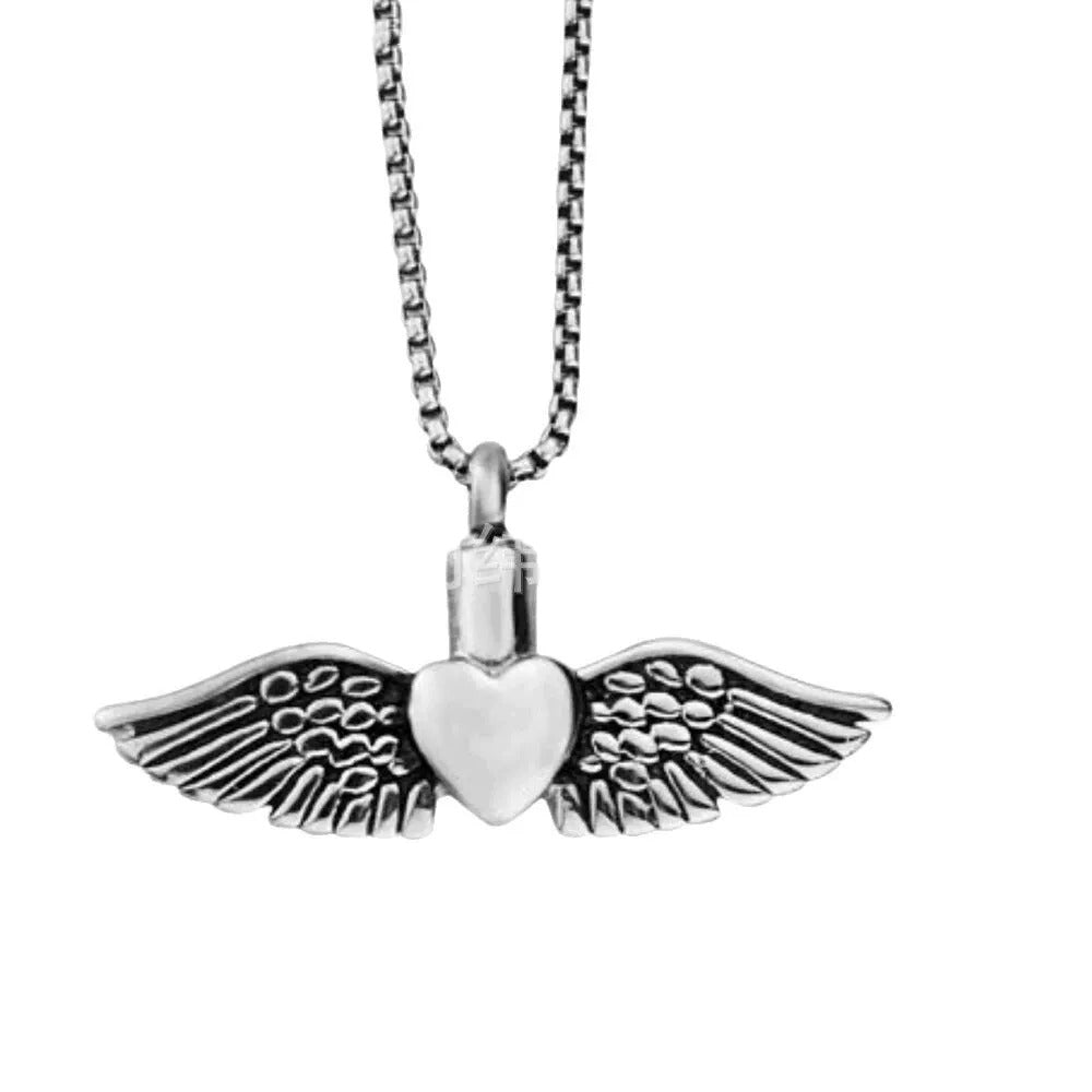Cremation Urn Necklace Heart With Wings Pendant Memorial Jewelry-A032
