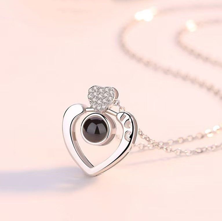 Personalized Photo Projection Necklace Heart Pendant 925 Sterling Silver - P057