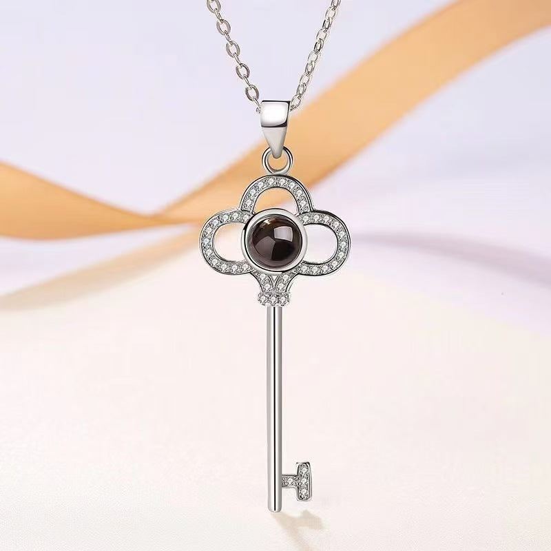 Personalized Photo Projection Necklace Key Pendant 925 Sterling Silver - P058