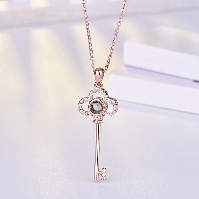 Personalized Photo Projection Necklace Key Pendant 925 Sterling Silver - P058