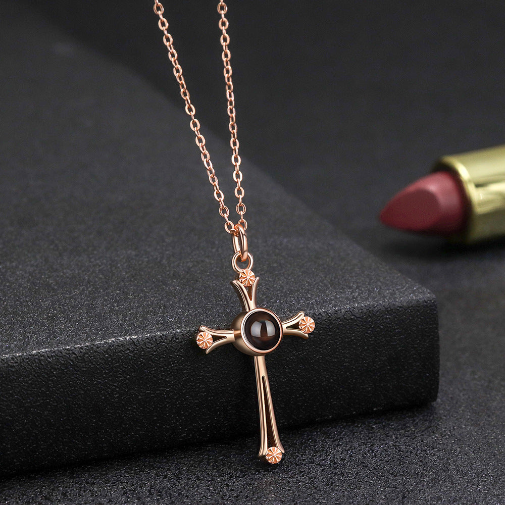 Personalized Photo Projection Necklace Cross Pendant 925 Sterling Silver - P062