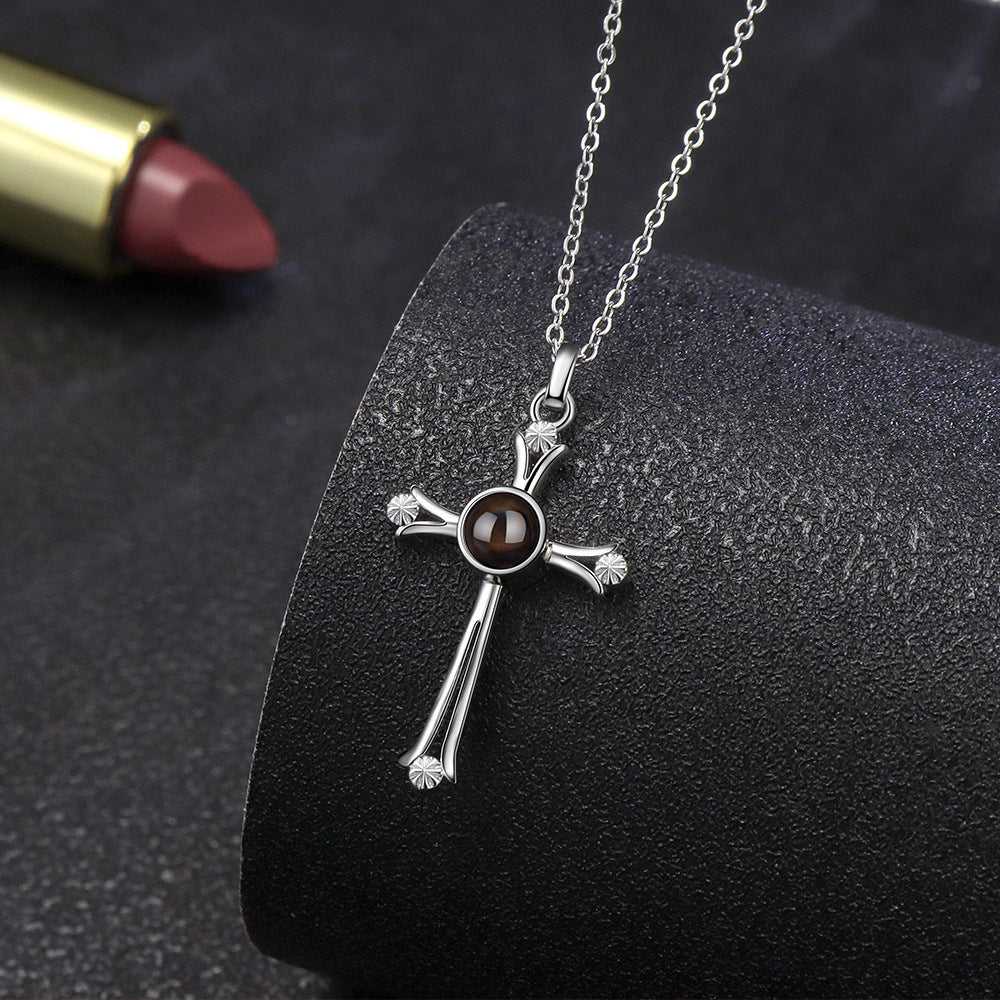 Personalized Photo Projection Necklace Cross Pendant 925 Sterling Silver - P062