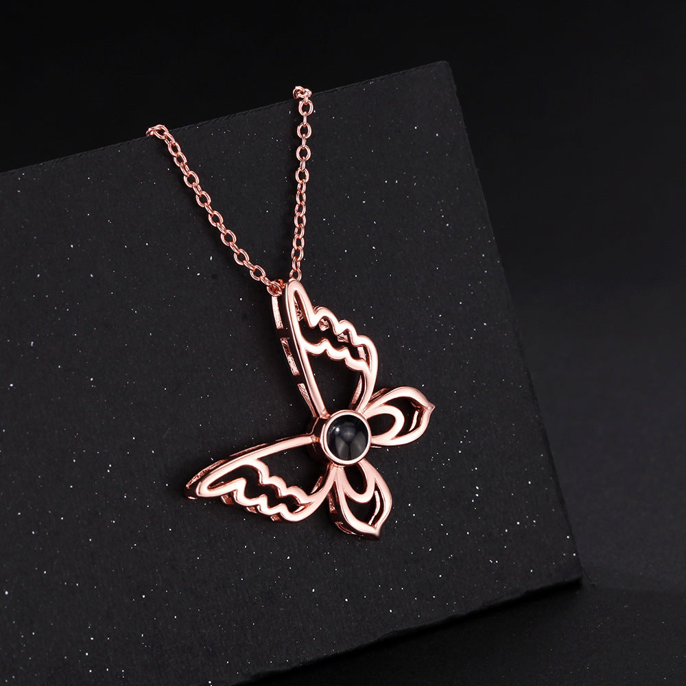 Personalized Photo Projection Necklace Butterfly Pendant  - P064