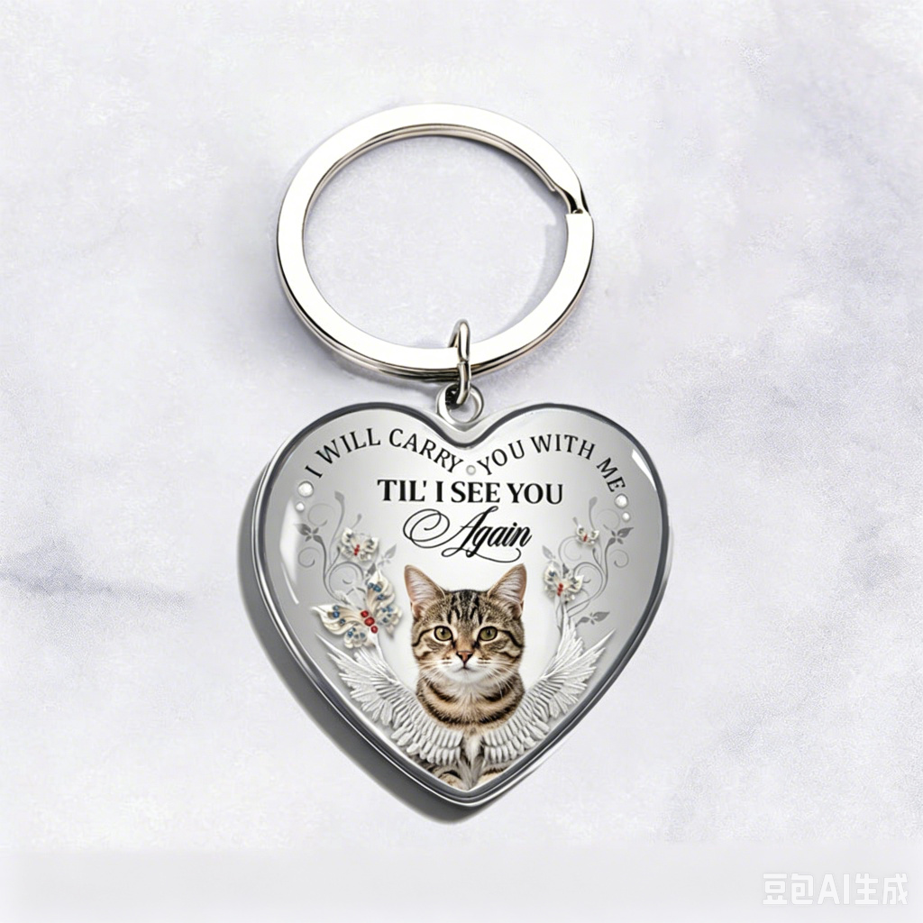 Custom Pet Photo Heart Necklace/Keychain "I Will Carry You With Me” - PE001