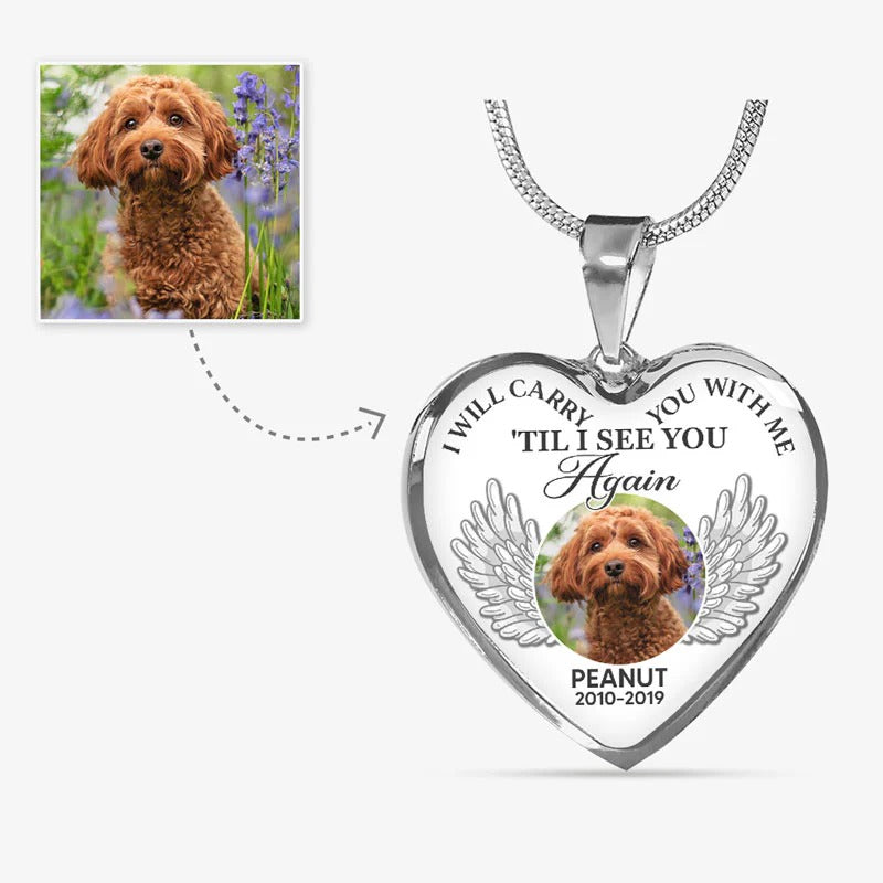 Custom Photo Memorial Necklace Adjustable "I Will Carry You With Me” - N081