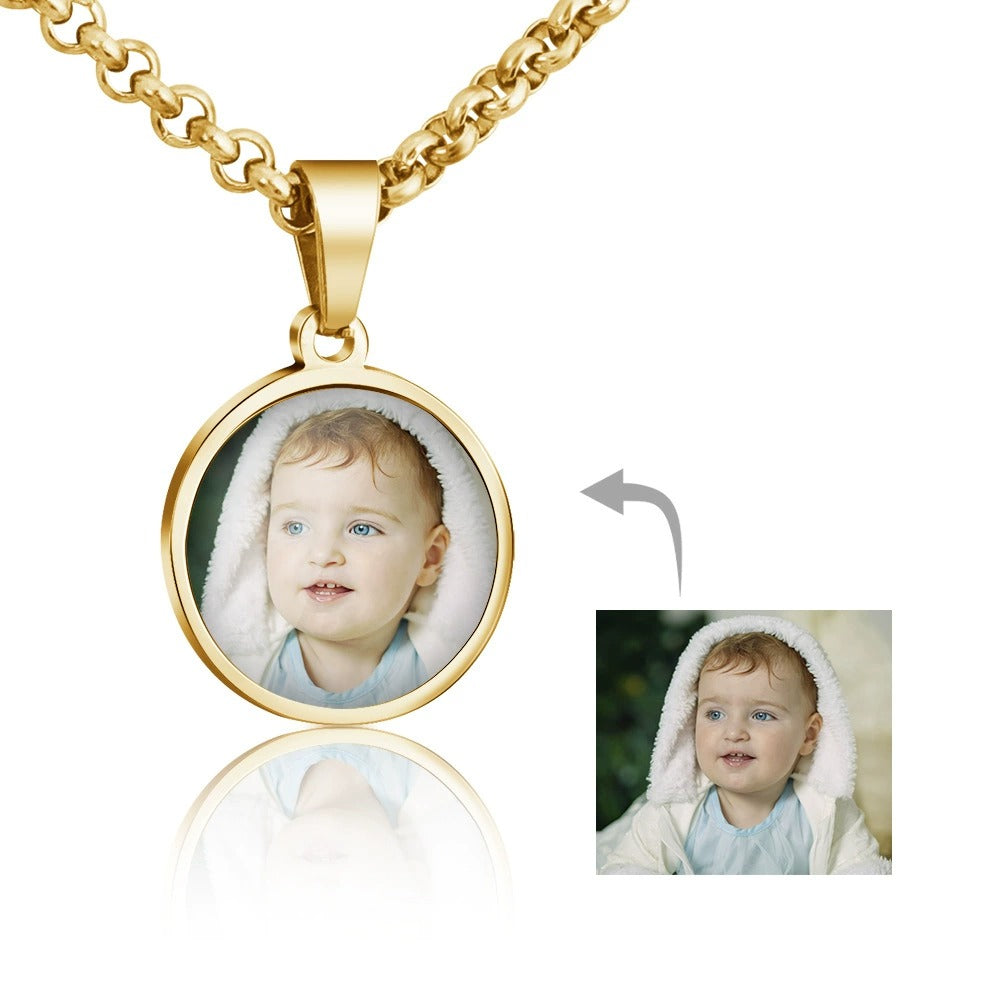 Custom Round Photo Locket Necklace With Engraving-L013