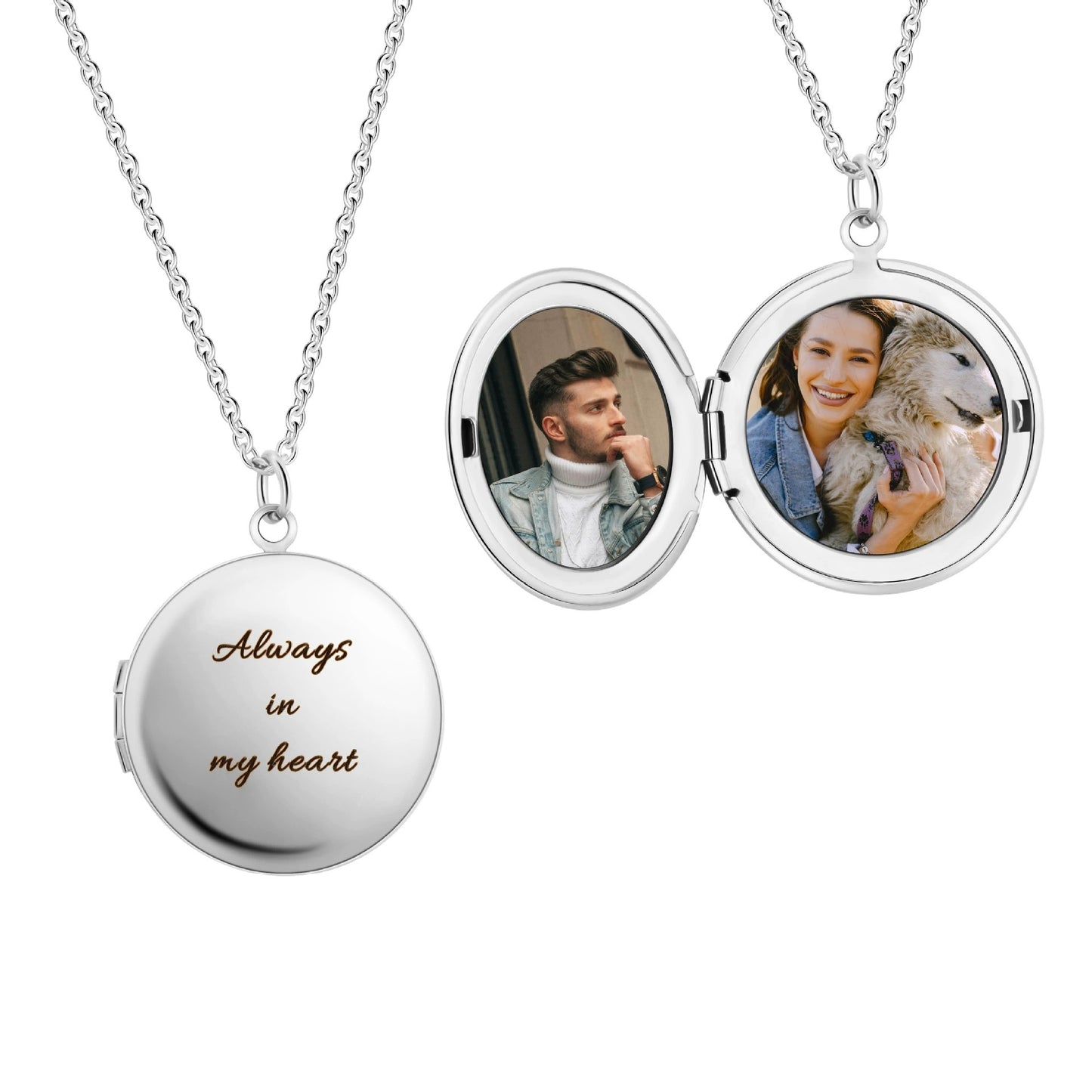 Custom Round/Oval Photo Locket Necklace With Engraving-L014
