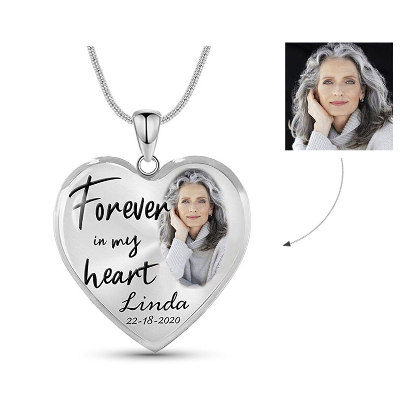 Custom Photo Memorial Necklace Adjustable "Forever in My Heart” - N085