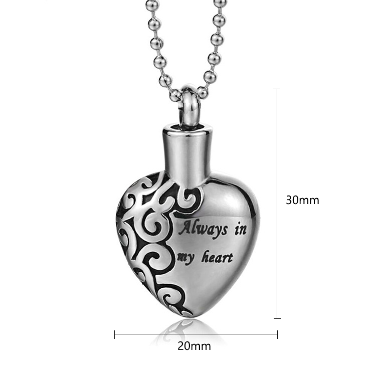 Heart-shaped Cremation Urn Heart Necklace "Always in My Heart" Memorial Jewelry-A028