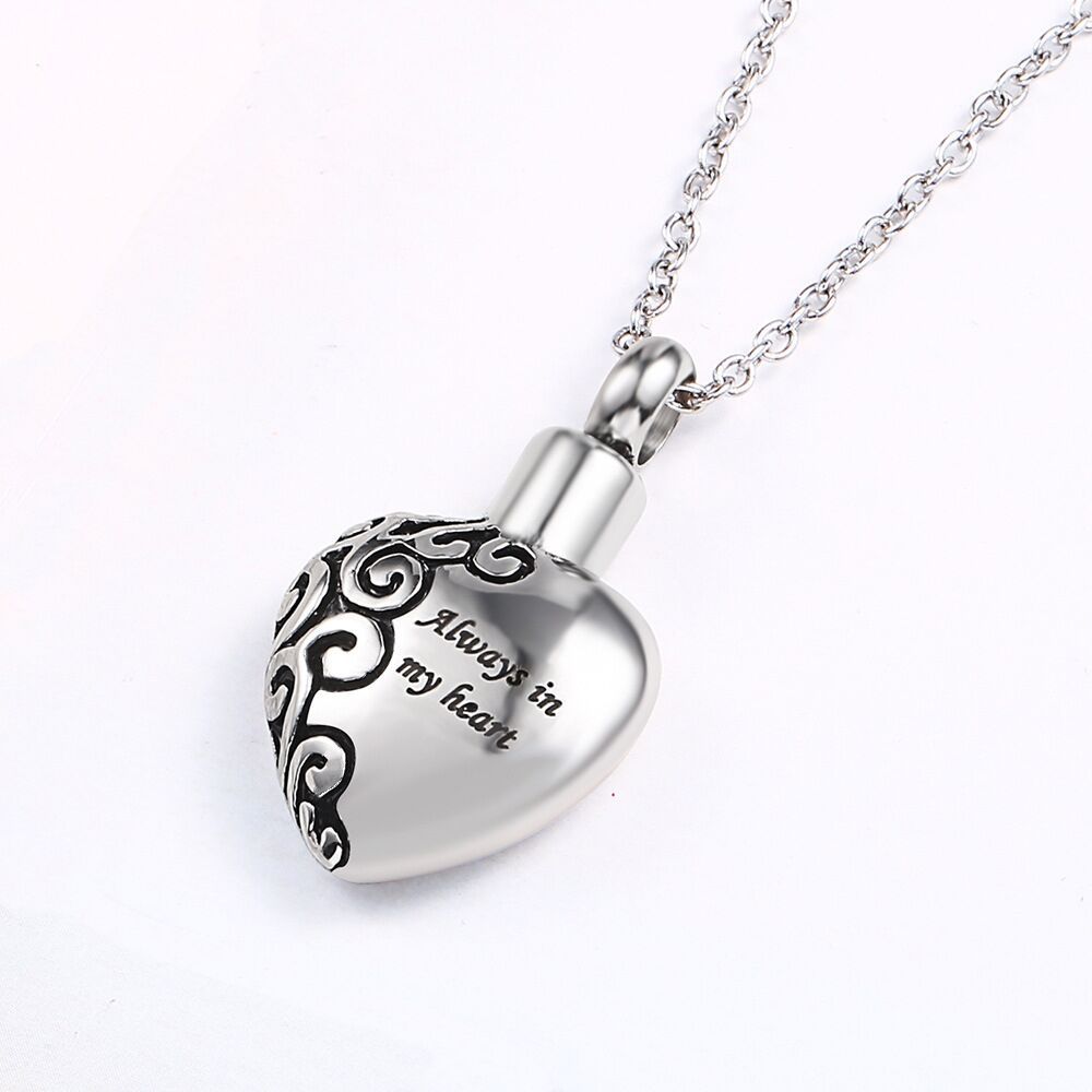 Heart-shaped Cremation Urn Heart Necklace "Always in My Heart" Memorial Jewelry-A028