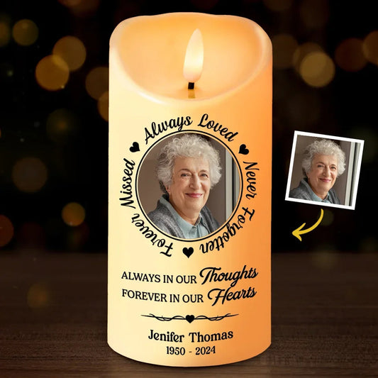 Personalized Custom Photo Memorial LED Candle Always in Our Thoughts - C101