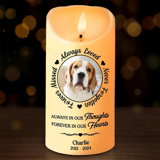 Personalized Custom Photo Memorial LED Candle Always in Our Thoughts Gift for Pet Owners - C103