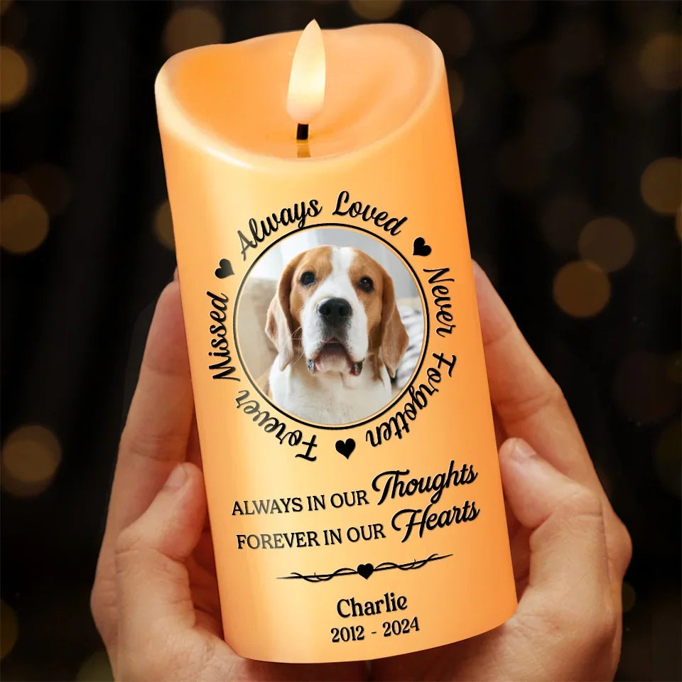 Personalized Custom Photo Memorial LED Candle Always in Our Thoughts Gift for Pet Owners - C103