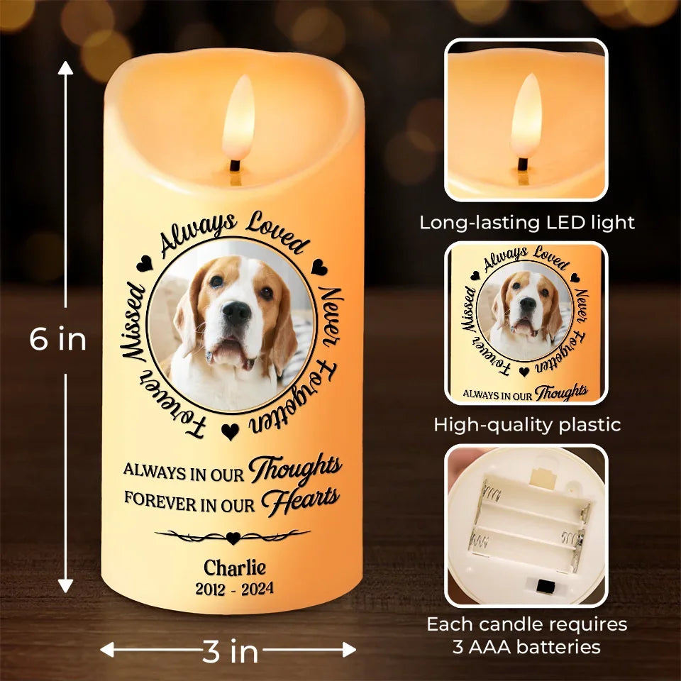 Personalized Custom Photo Memorial LED Candle Always in Our Thoughts Gift for Pet Owners - C103