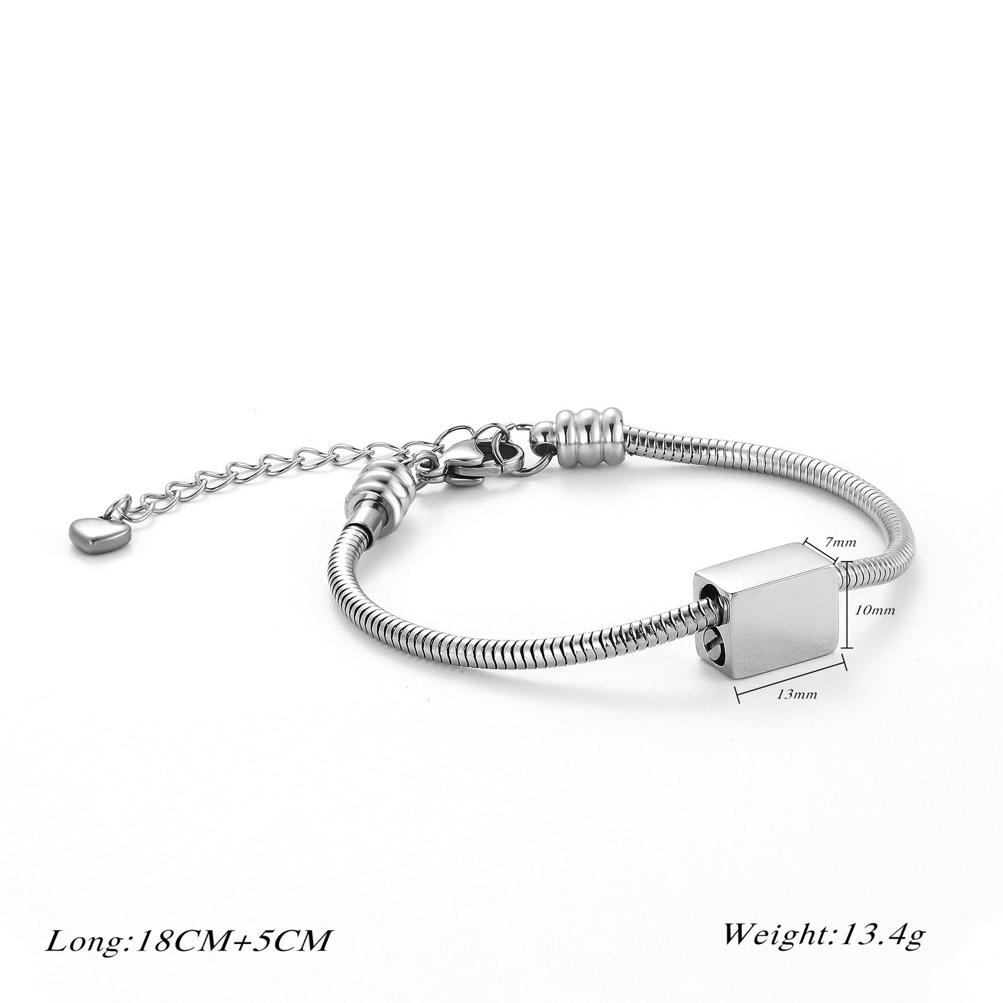 Custom Cremation Urn Square Charm Bracelet Compatible with Pandora-A057