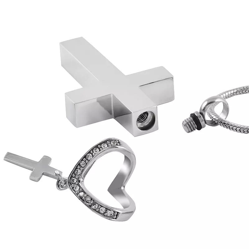 Cremation Urn Necklace Cross with Zircon Pendant for Ashes-A040