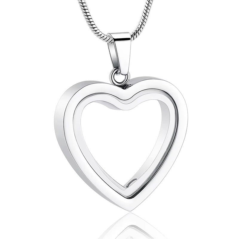 Heart-shaped Cremation Urn Glass Necklace for Ashes-A036