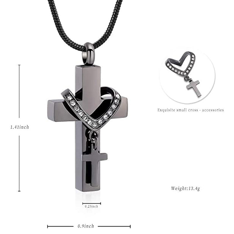 Cremation Urn Necklace Cross with Zircon Pendant for Ashes-A040