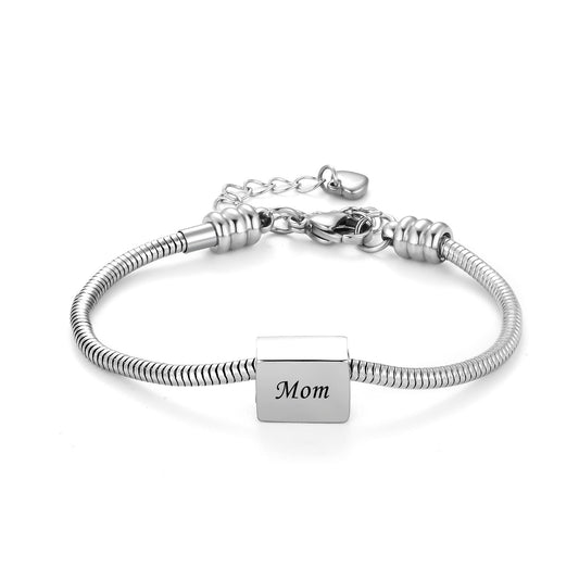 Custom Cremation Urn Square Charm Bracelet Compatible with Pandora-A057