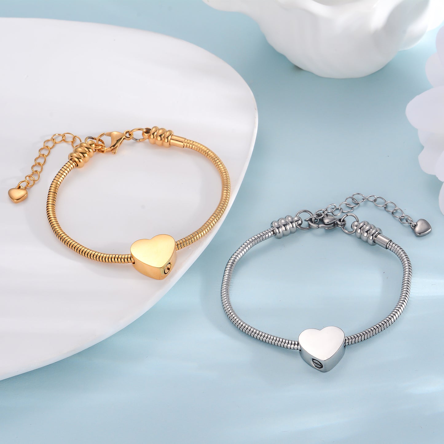 Custom Cremation Urn Heart Charm Bracelet Compatible with Pandora-A058