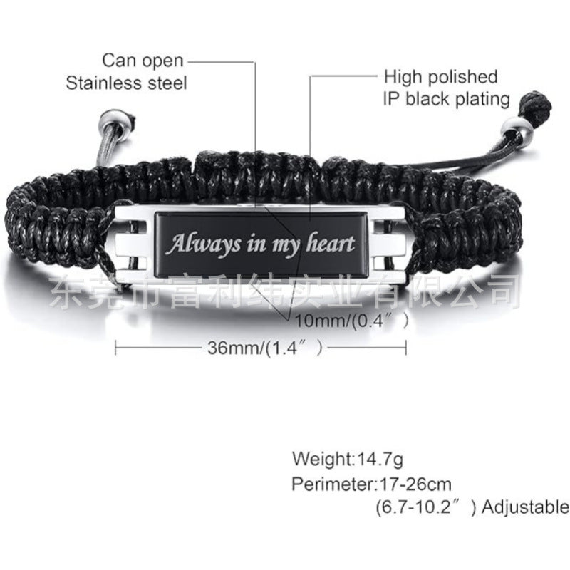 Cremation Urn Bracelet "Always in my heart" Memorial Jewelry-A033