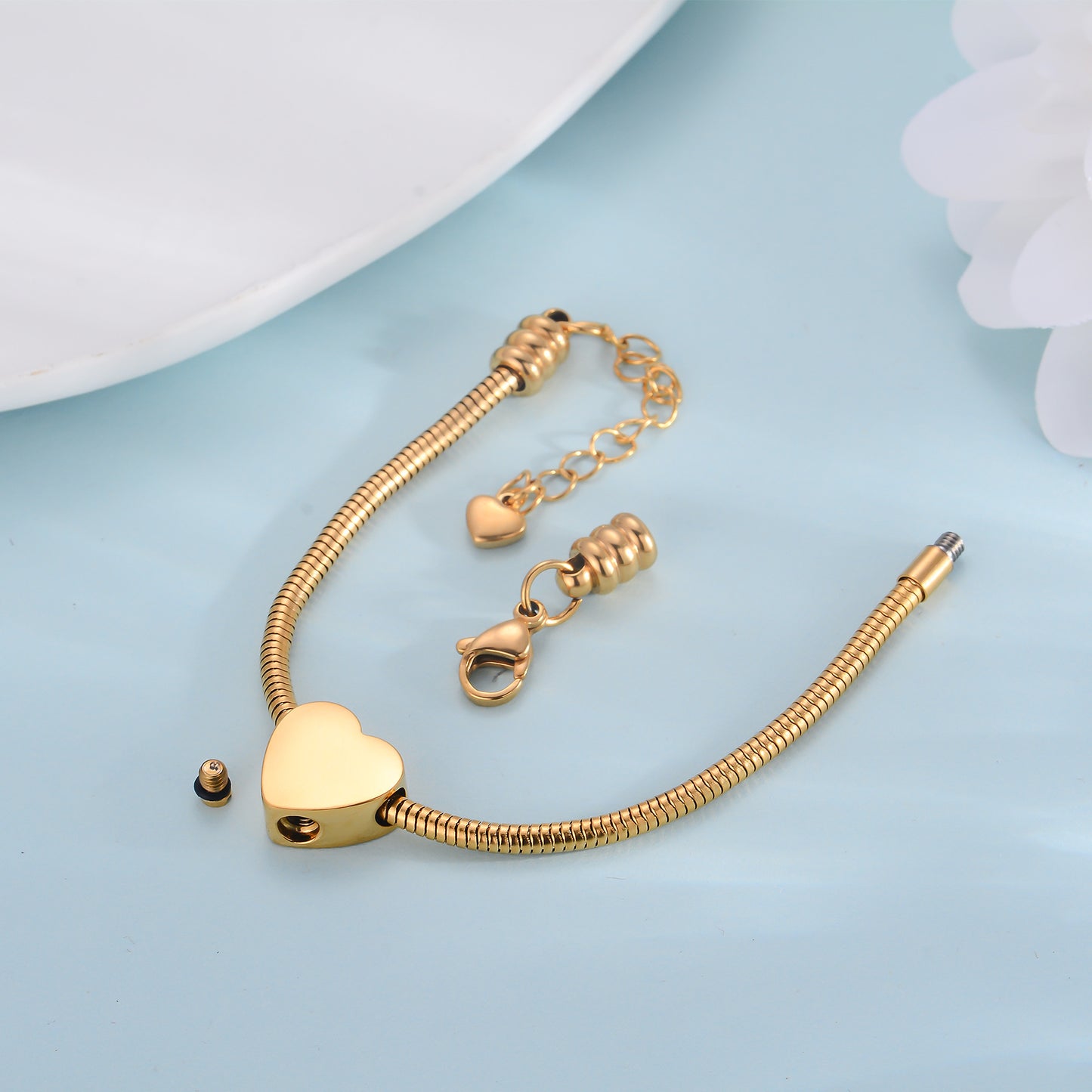 Custom Cremation Urn Heart Charm Bracelet Compatible with Pandora-A058