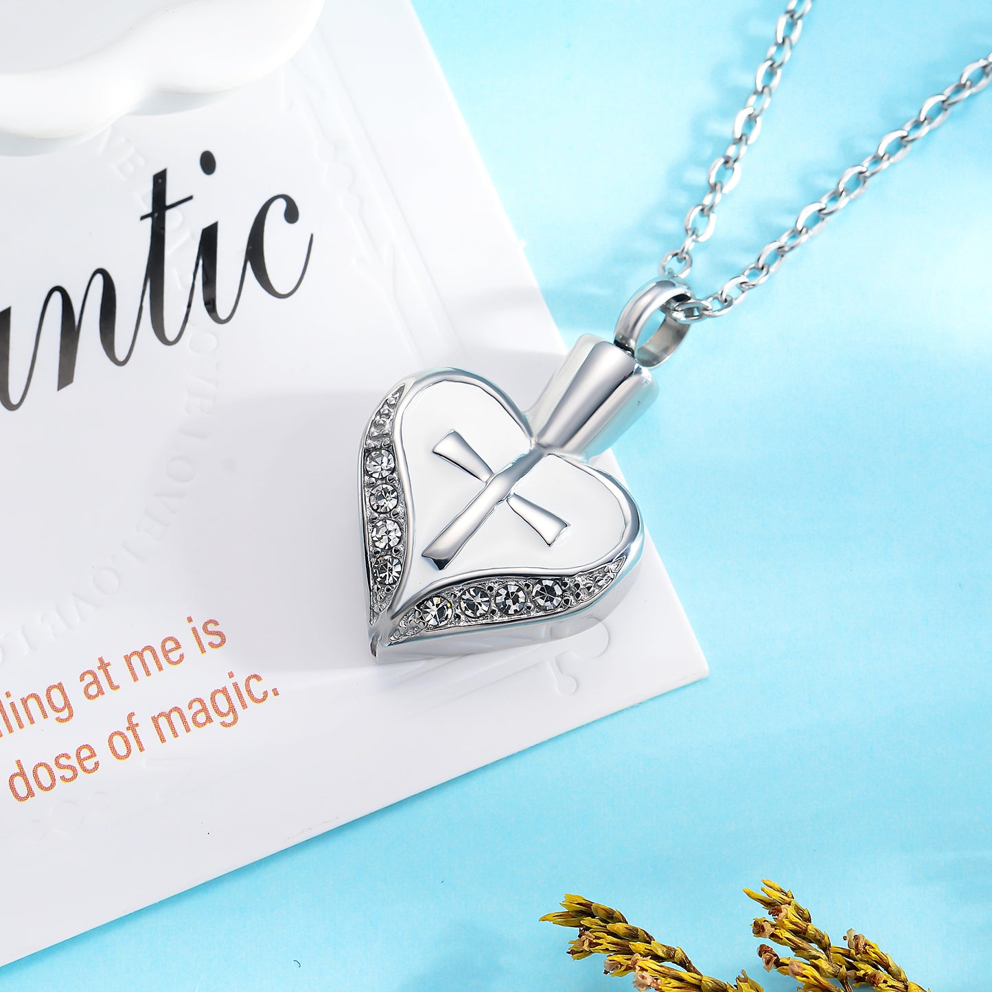 Heart-shaped Cremation Urn Necklace With Cross Memorial Jewelry-A029
