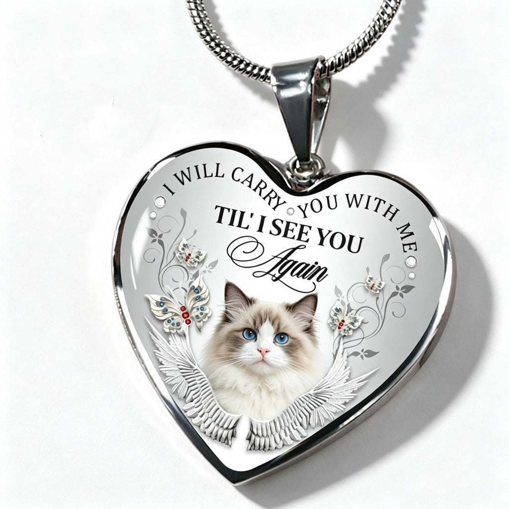 Custom Pet Photo Heart Necklace/Keychain "I Will Carry You With Me” - PE001