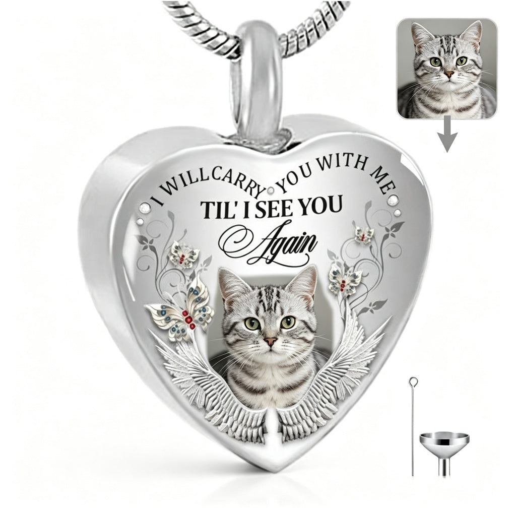 Custom Pet Photo Heart Necklace/Keychain "I Will Carry You With Me” - PE001