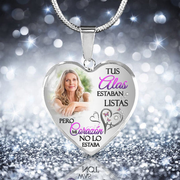 Collier Mémorial avec Photo "TES AILES ÉTAIENT PRÊTES MAIS MON CŒUR NE L'ÉTAIT PAS" -N071
