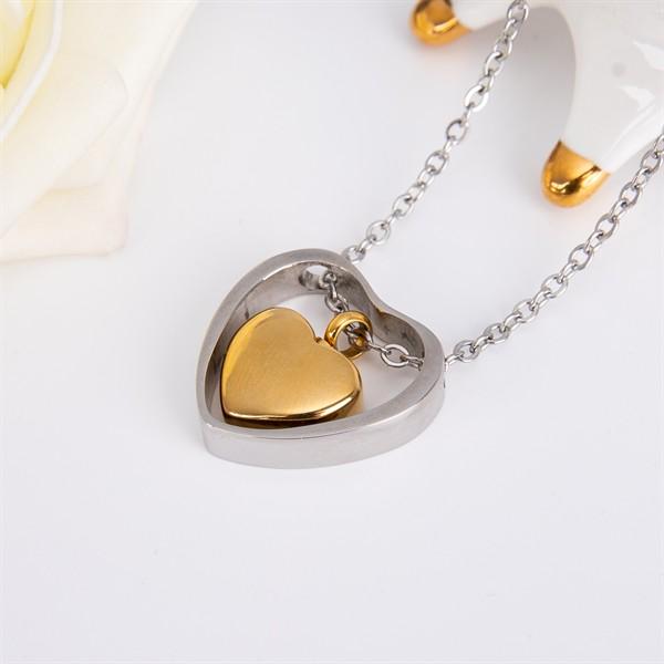 Double Heart Pendant Cremation Urn Necklace for Ashes Memorial Jewelry-A003