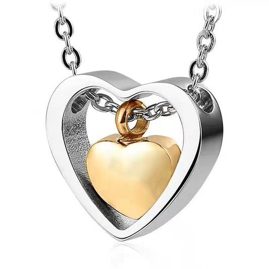 Double Heart Pendant Cremation Urn Necklace for Ashes Memorial Jewelry-A003