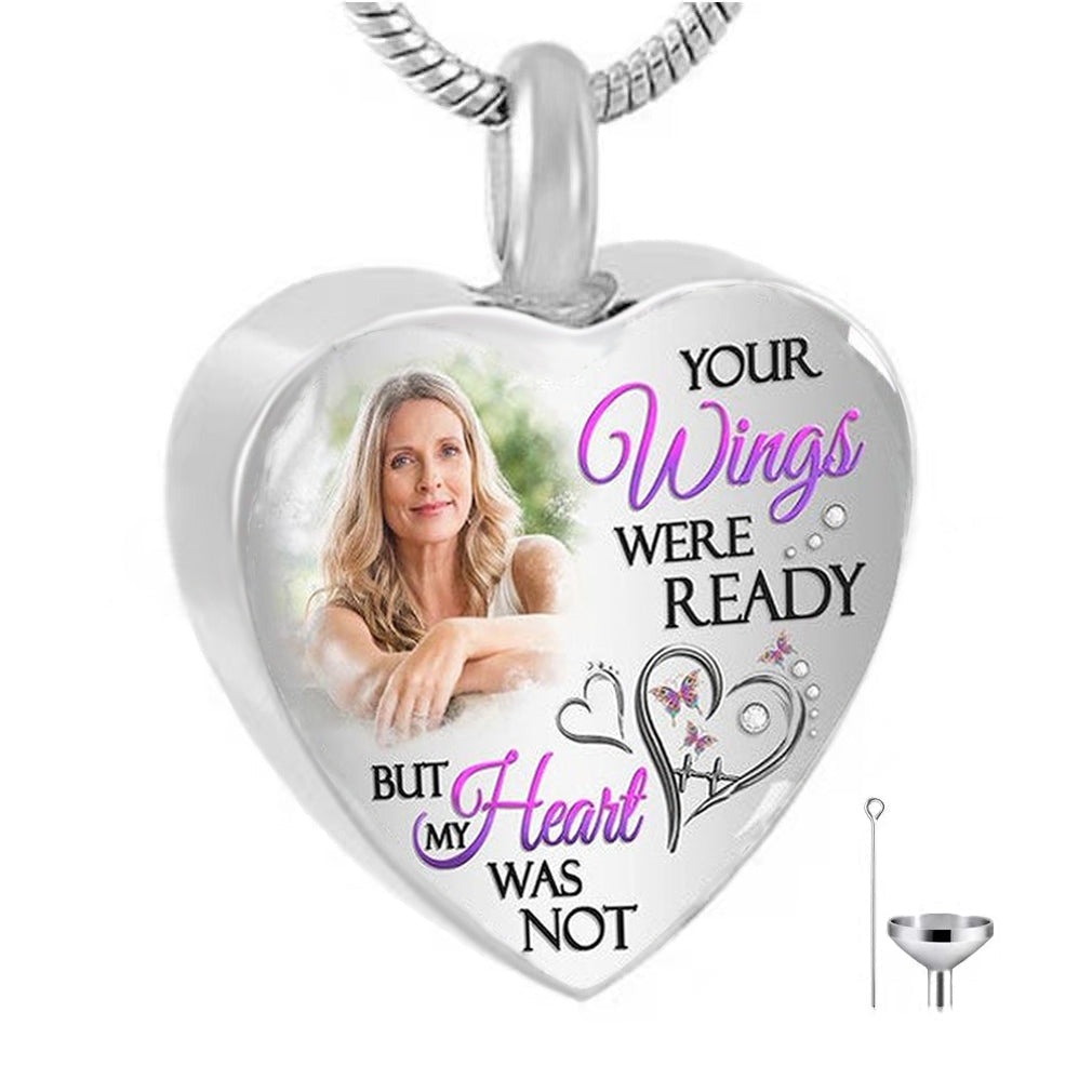 Custom Photo Memorial Necklace Adjustable "Your Wings Were Ready But My Heart Was Not" -N026