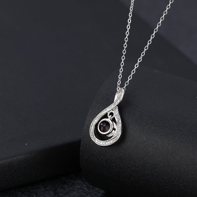 Personalized Photo Projection Necklace 925 Sterling Silver Water Drop - P019