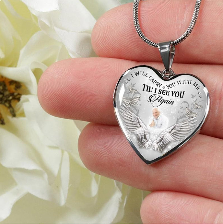 Custom Photo Memorial Necklace Adjustable "I Will Carry You With Me” -N025